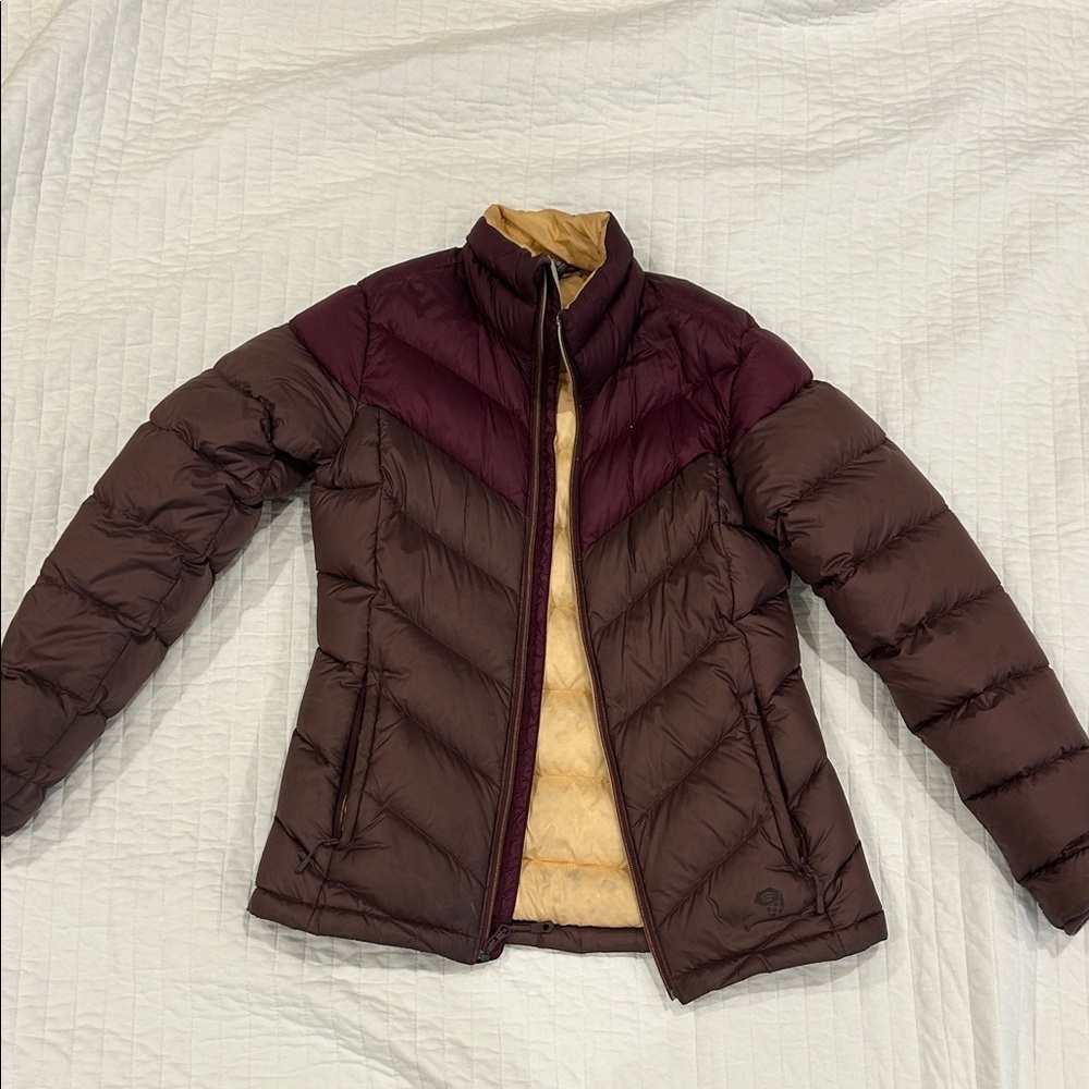 Mountain Hardwear Women's Burgundy & Brown Puffer Jacket with Tan Lining